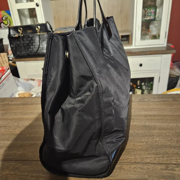 Tory Burch Ella Nylon & Patent Leather Black Tote Bag - Picture 4 of 14